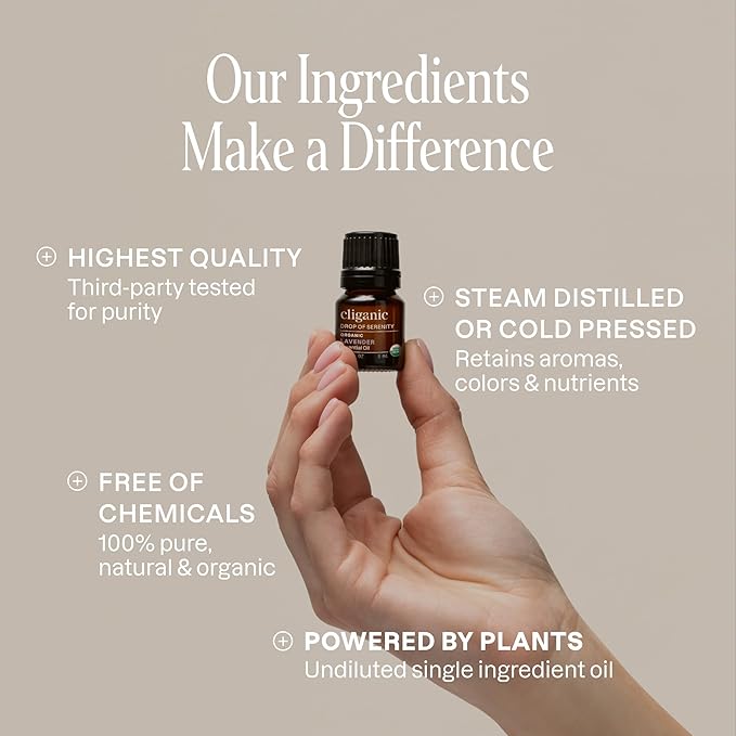 Cliganic Organic Aromatherapy Essential Oils Set (Top 6 - The Essentials), 100% Pure Natural - Peppermint, Lavender, Eucalyptus, Tea Tree, Lemongrass & Orange (Packaging May Vary)