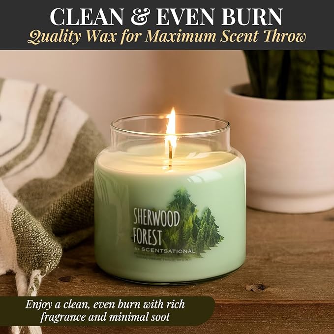 Scentsational Sherwood Forest Jar Candle – Large 19 Oz Soy Blend Scented Candle with Forest-Inspired Notes & Essential Oils – Non-Toxic Decorative Candle for Home Décor & Relaxation