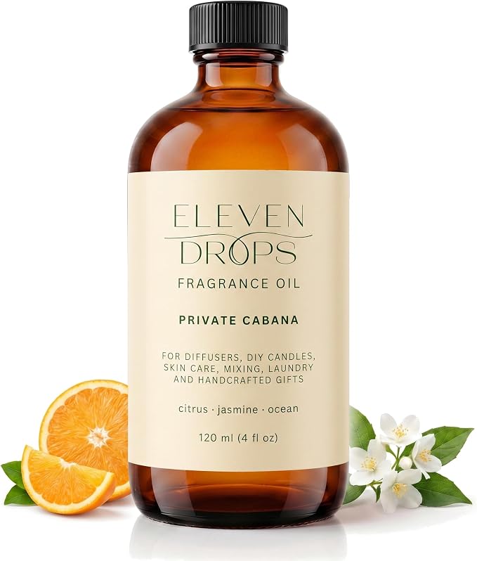 Private Cabana Fragrance Oil | Citrus, Jasmine & Ocean Notes | Long Lasting Scent Reed Diffuser Oil for Home, Office, Hotel, Spa, Car & Linen Spray | Pet Friendly IFRA Compliant, 4 oz