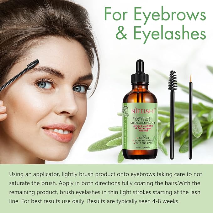 NIFEISHI Rosemary Oil for Hair Growth & Strengthening, Organic 60ml, Rosemary Mint Essential Oil for Scalp, Hair , Eyelashs, Eyebrows, Skin, Body Massage