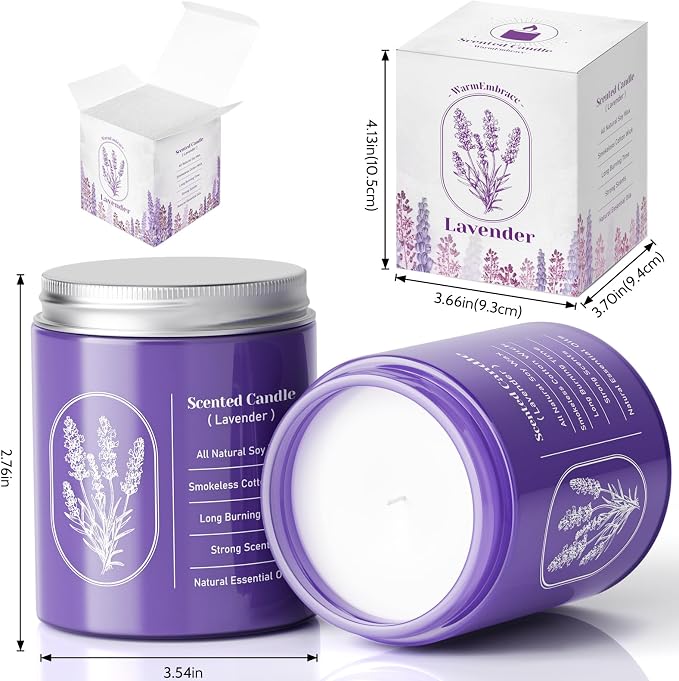 WarmEmbrace Lavender Scented Candles for Women, 7.5 oz Highly -Scented Soy Candle for Home Scented, Birthday Mothers Day Gifts for Mom, Housewarming Gift