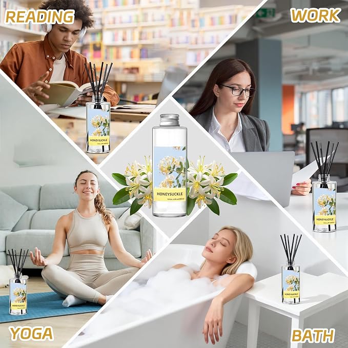 SCENTORINI Reed Diffuser Oil Refill, Honeysuckle Diffuser Oil 6.76 Fl Oz, Natural Scented Essential Oil Refill Long Lasting Summer Home Fragrance for Room Spa Aromatherapy Bathroom Home Decor