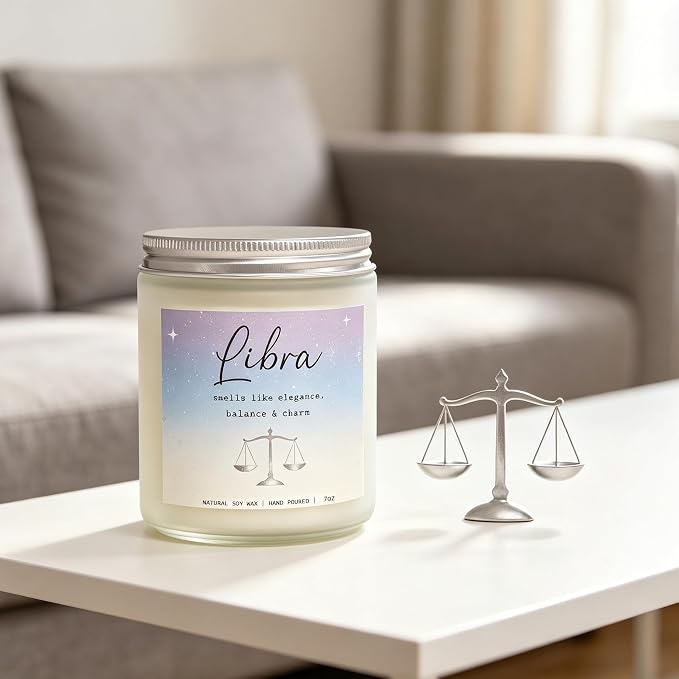 Libra Candle, Libra Gifts for Women, Elegant Balance for Home & Heart, Perfect Presents for Birthday - Lavender & Eucalyptus Soy Wax Scented Candle, 7OZ