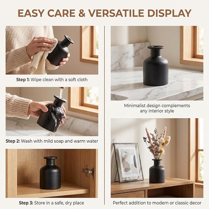 ericotry 1PCS 150ml/5oz Glass Diffuser Bottle Jars Pot Empty Refillable Exquisite Essential Oils Container for DIY Reed Diffuser Sticks Sets Crafts Decor Essential Oil Diffuser (Black)