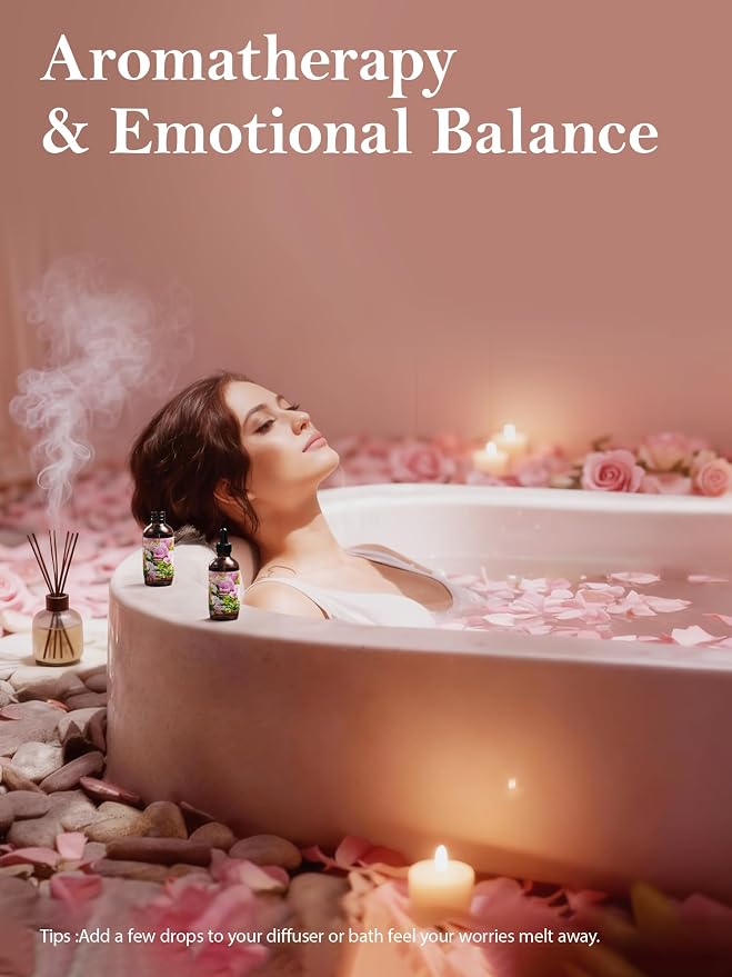 Rose Essential Oil in Premium Gift Box - Essential Oils for Home Diffusers - Perfect Self-Care & Spa Gift for Women 4 Fl Oz =