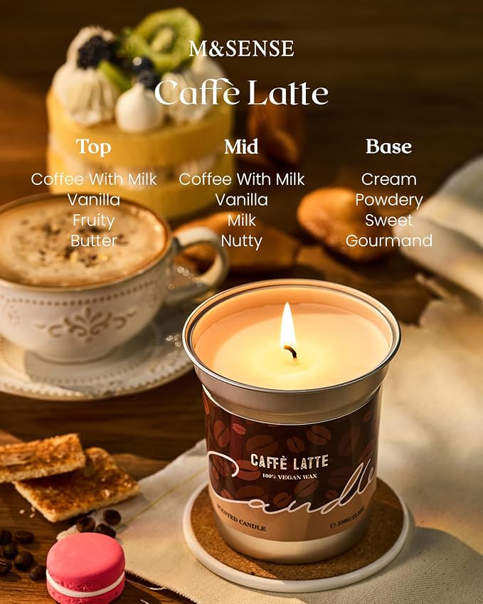M&SENSE Coffee Candles Latte Scented, Soy Wax 12.3oz | 75 Hours Long Lasting, Clean Burn, Stress Relief Aromatherapy, Gifts for Coffee Lovers, Cozy Winter Holiday Home Decor