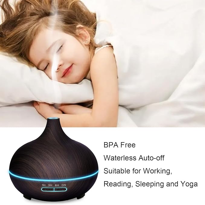 Diffusers for Essential Oils Large Room, 550ml Essential Oil Diffusers with Remote Control, Ultrasonic Oil Diffuser with Timer, 7 Colors Light for Bedroom (Deep)