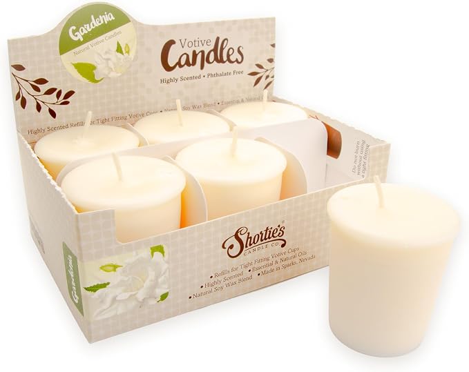 Pure Gardenia Soy Votive Candles - Scented with Essential & Natural Oils - 6 White Natural Votive Candle Refills - Flower & Floral Collection