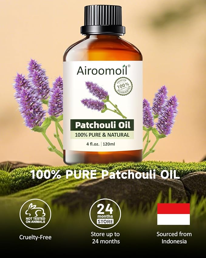 100% Pure Patchouli Essential Oil, 4 fl oz | for Diffusers, DIY Perfume, Soap Making, Aromatherapy, Skin Use, Blending & Scent Customization, Long-Lasting Aromatherapy for Home