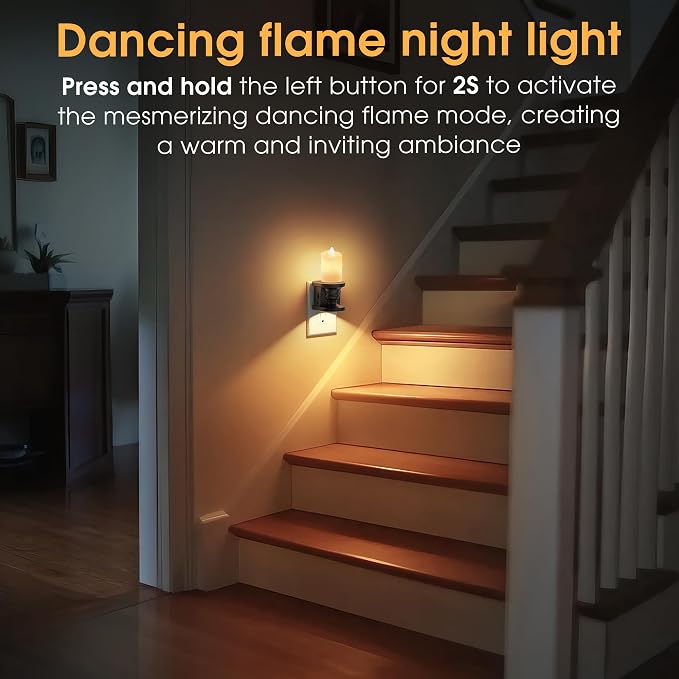Flameless Candle Night Light, 3000K Warm White Candle Night Lights Plug into Wall, 2 Pack Nightlight with Light Sensor, 0-100LM Dimmable LED Night Light Plug in, Nightlight for Hallway Bathroom