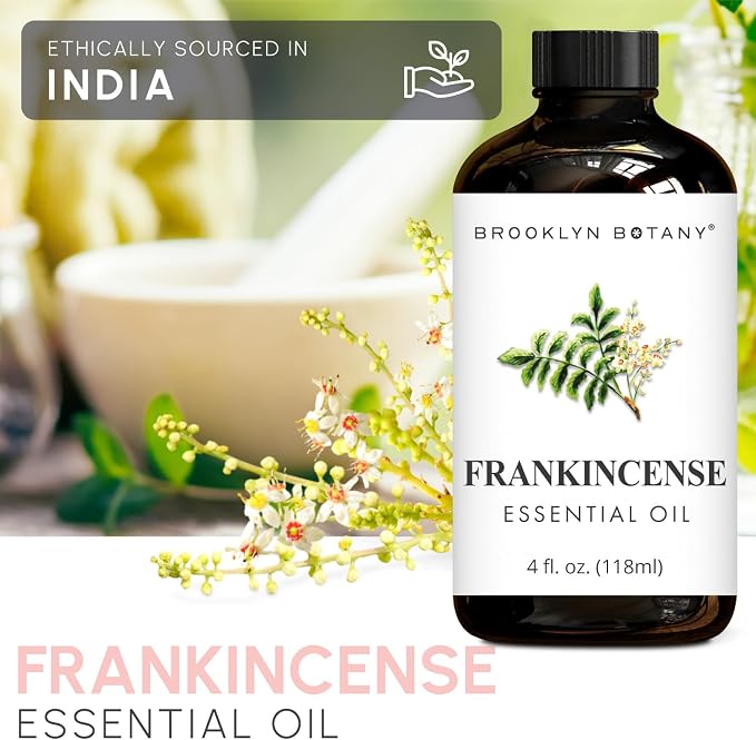 Brooklyn Botany Frankincense Essential Oil - Huge 4 Fl Oz - 100% Pure and Natural - Premium Grade with Dropper - for Aromatherapy and Diffuser