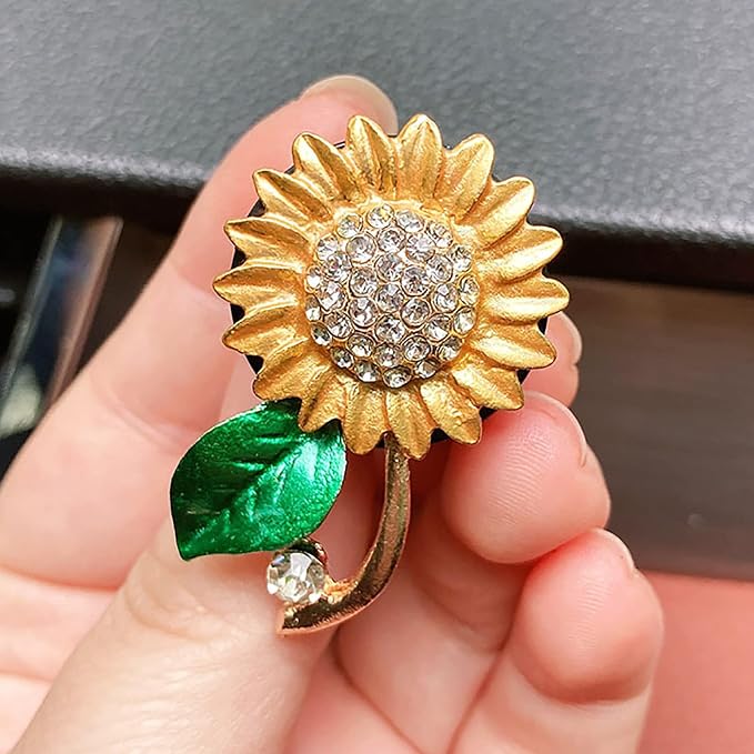 2 Pieces Sunflower Air Vent Clips Bling Flower Car Accessories Cute Car Air Freshener Rhinestone Sun flower Gift Decorations Charm Car Clip Interior Air Vent Decor