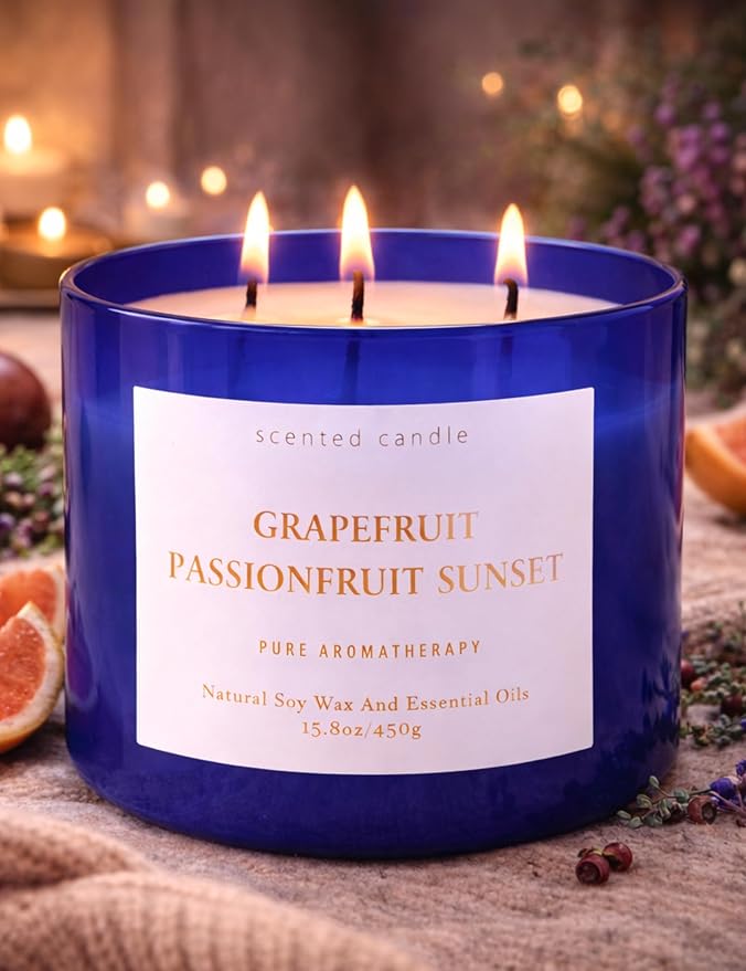 Grapefruit Passionfruit Sunset Scented Soy Candle | Large 3 Wick Candle for Home, 15.8 oz | Sweet Tropical & Fruity Candle | Summer Candles for Women & Men | Birthday Gifts for Women & Her
