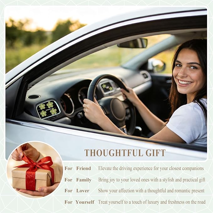 ORIESSE Sage Green Flower Car Decor,6pcs Light Green Daisy Car Air Freshener Air Vent Clips,2 Sizes Flowers Dashboard Decorations Accessories for Women,Girly Refillable Diffuser
