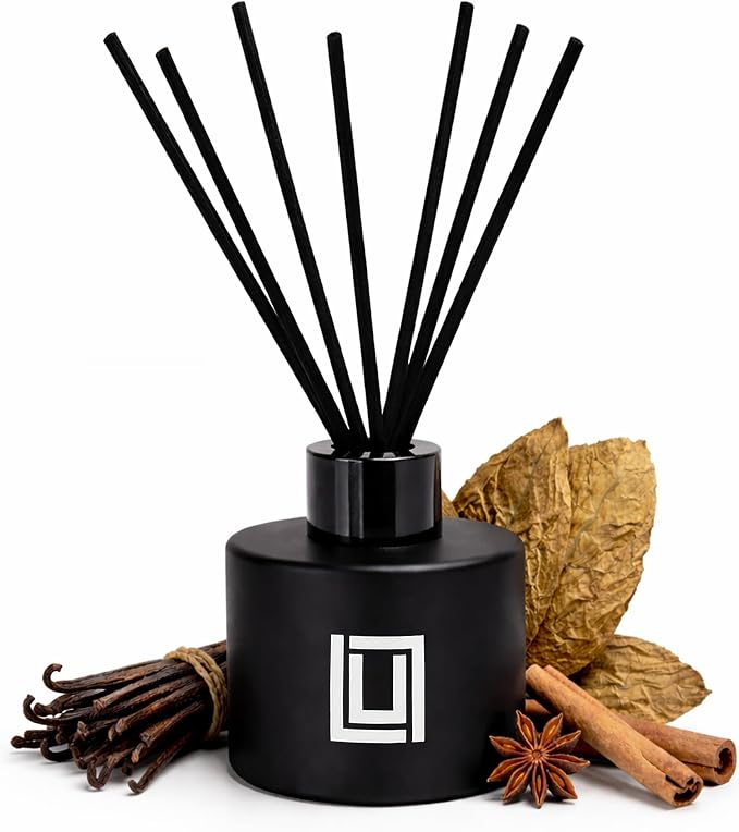 Lulu Candles | Reed Diffuser Set | Tobacco, Spice & Vanilla | 6 Reed Sticks | Scent Diffuser for Bedroom Bathroom Living Room & Office (4.2 FL Oz.)