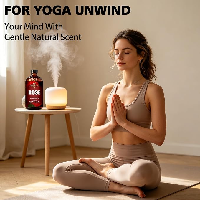 Rose Essential Oil, Rose Oil 4 Fl Oz 120ml for Diffuser Yoga Soap & Candle Making – with 0.33 Oz Roller Ball & Dropper YHSESSE Essential Oils