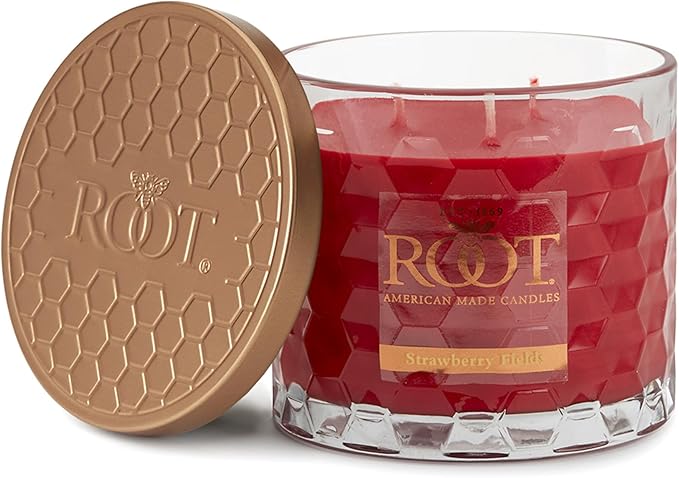 Root Candles Scented Candles Honeycomb Beeswax Blend Premium Handcrafted Candle, 12-Ounce 3-Wick, Strawberry Fields