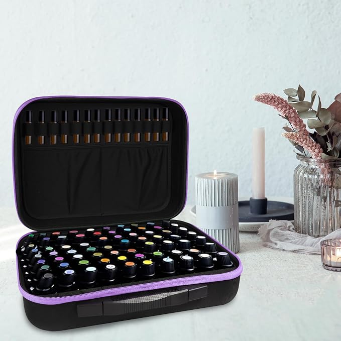 EVA Essential Oil Storage Carrying Case, 70 Bottles, Essential Oils Box for 5ml 10ml 15ml Roller Bottles Travel Storage Organizer Bag for doTERRA & Young Living, Purple