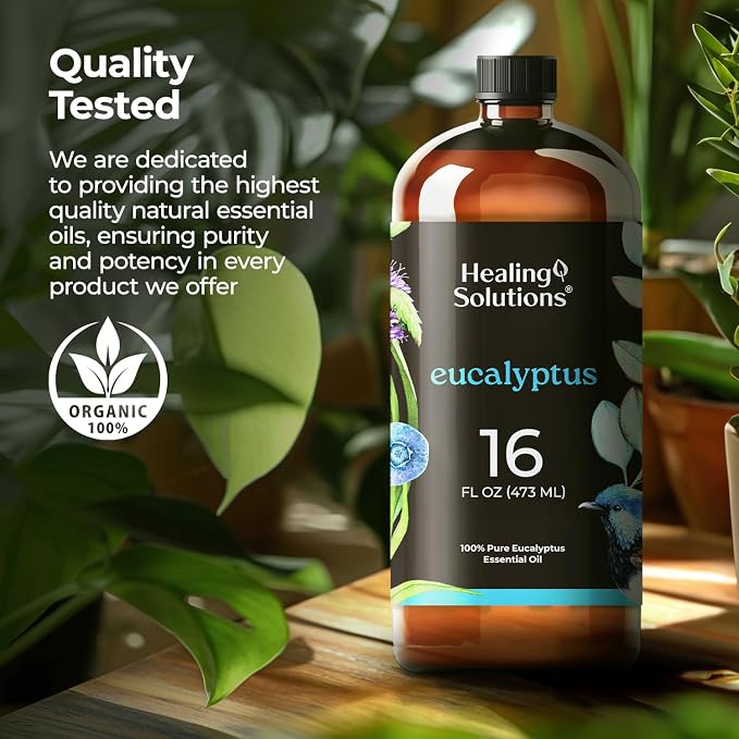 Healing Solutions Eucalyptus Essential Oil Bulk, 16oz - 100% Pure Bulk Eucalyptus Essential Oil Large Bottle for Diffusers, Home Care, Candles, Aromatherapy