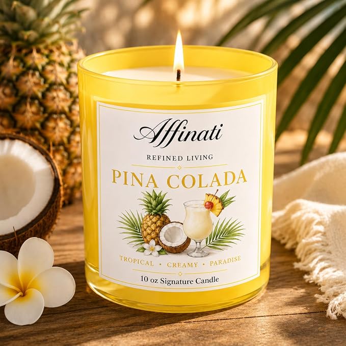 Affinati Pina Colada Signature Candle - 10 oz Luxury Soy Blend Wax Candle, Long-Lasting Home Fragrance