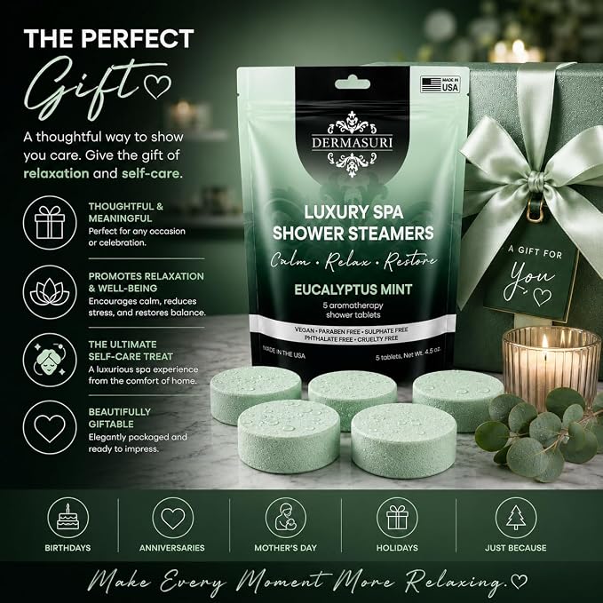 Shower Steamers Aromatherapy, Essential Oil Pods Infused for Relaxation, Shower Pods Aromatherapy - Calming, Stress Relief & Self Care Gifts for Women - Eucalyptus Mint