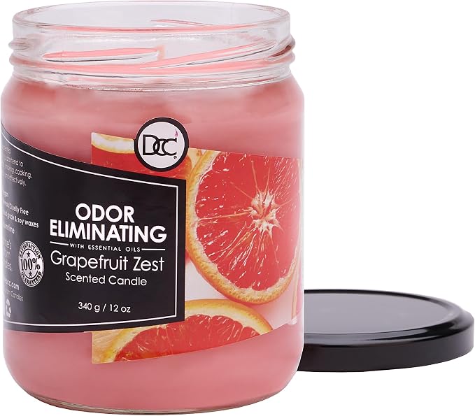 Grapefruit Zest Odor Eliminating Highly Fragranced Candle - Eliminates 95% of Pet, Smoke, Food, and Other Smells Quickly - Up to 80 Hour Burn time - 12 Ounce Premium Soy Blend