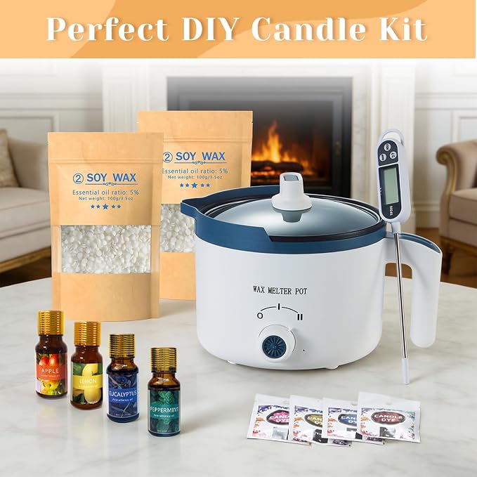 Candle Making Kit with Spinning Holder and Candle Tattoos Stickers, DIY Scented Candle Maker Set for Adult Glass Jars with Electric Wax Melter Pot, Essential Oil