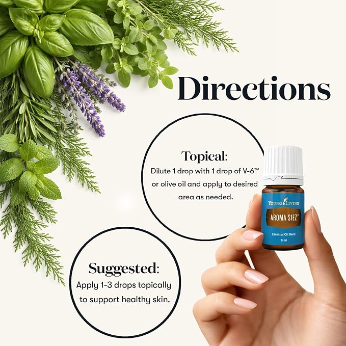 Young Living Aroma Siez Essential Oil Blend | 5 ml | Soothing, Refreshing, Relaxing Aroma | Ideal for Massage & Topical Use | Lavender, Peppermint & Basil Blend | Premium Essential Oils