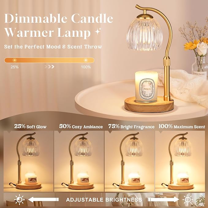 Candle Warmer Lamp with Timer & Dimmer, Adjustable Height Flower Wax Melt Warmer, Cozy Home Decor, House Warming Gifts,Vintage Birthday Gift for Women Mom Her