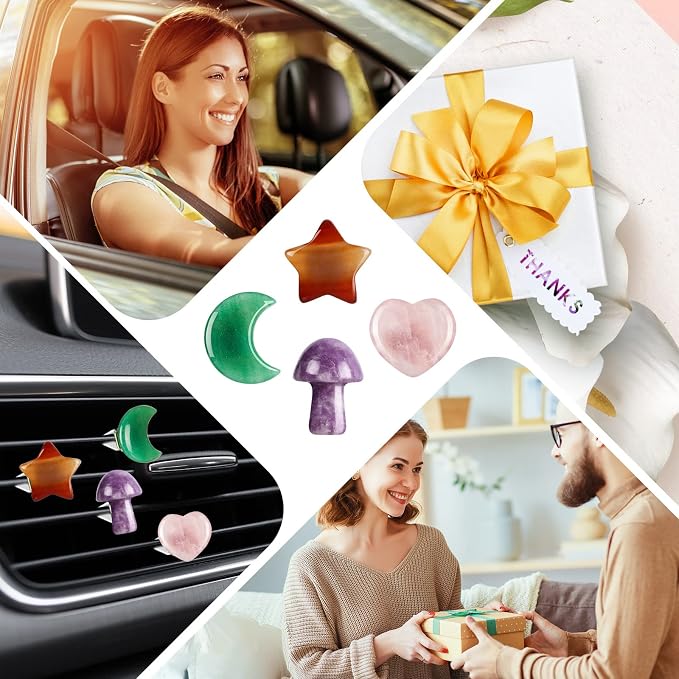 Tallew Heart Crystals Car Vent Clips Car Accessories for Women Quartz Crystals Air Fresheners Vent Clip(Cute Style)