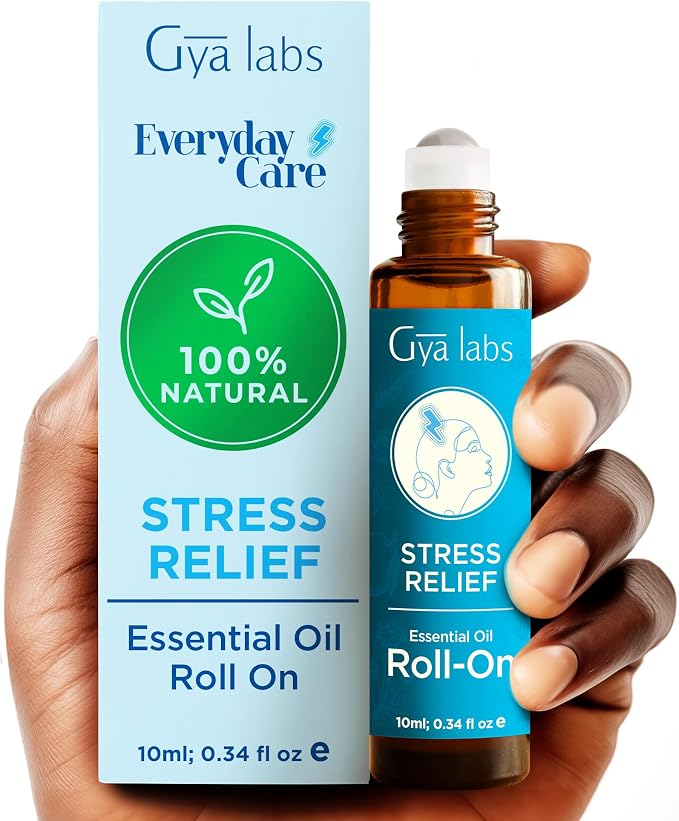 Stress Relief & Brain Booster Roll On Set - Aromatherapy Grade Essential Oils Roll On Set - 2x0.34 fl oz - Gya Labs
