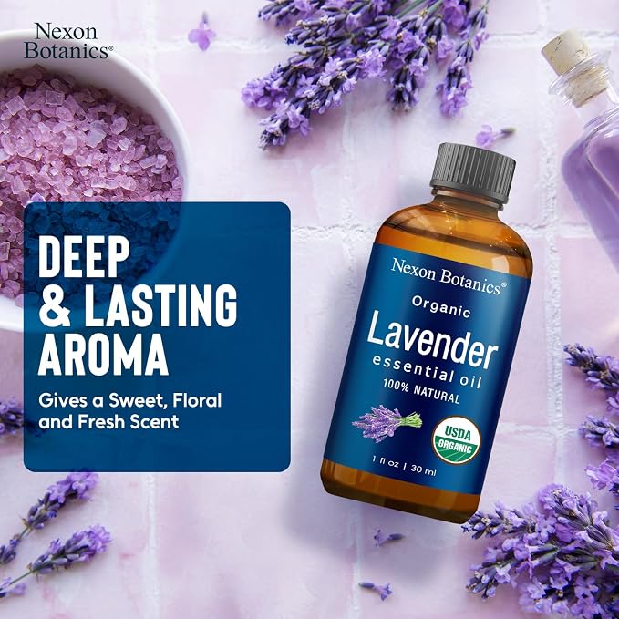 Organic Lavender Essential Oil 30 ml - Naturally Derived Oils for Aromatherapy, Diffusers, DIY, Candle and Soap Making Scent - Nexon Botanics