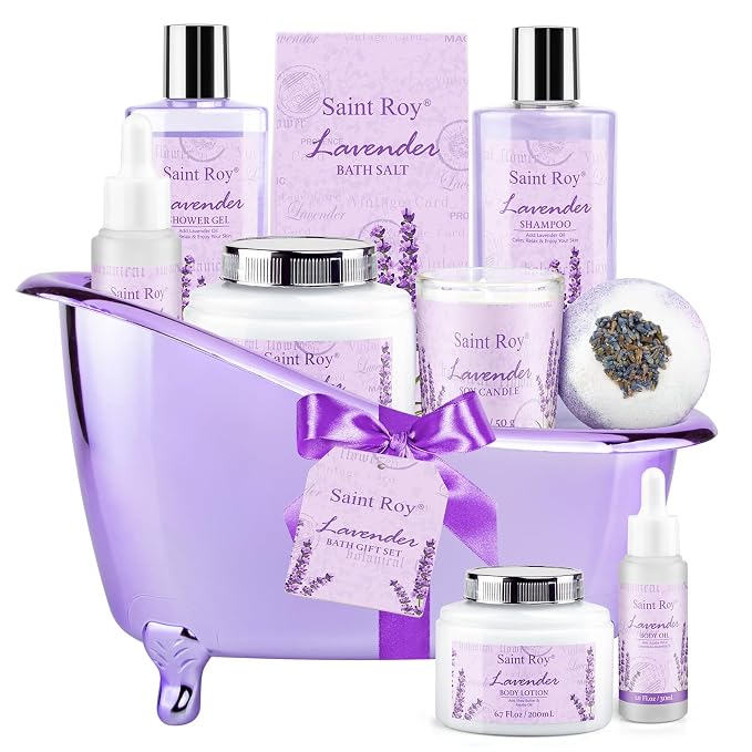Spa Gift Basket Gifts for Women, Lavender Bath and Body Gift Basket, Spa Kit for Women, Self-Care Relaxation Set, Home Spa Gift Basket, Birthday, Christmas, Bath Spa Kit Woman gift, Anniversary