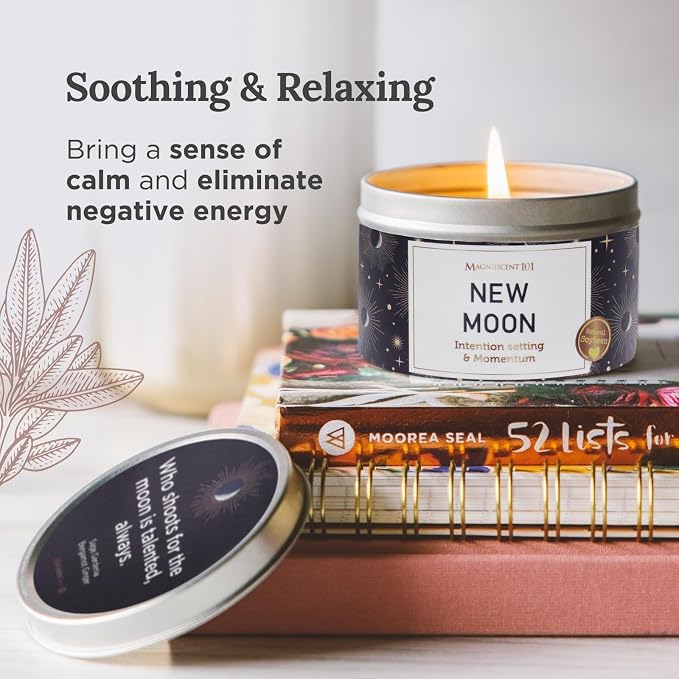 MAGNIFICENT 101 Moon Sage Aromatherapy Candle - 6 Oz White Soy Wax - 35 Hour Burn - Energy Cleansing & Manifestation