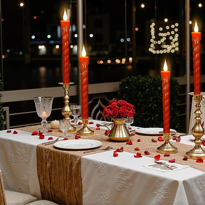 Flameless Taper Candles Flickering with Remote,Timer, Dimmer,9.7 Inch Orange 6 Pack Candle Sticks,Realistic Wax Drip,Battery Operated Candlesticks for Christmas Wedding Halloween Home Decor
