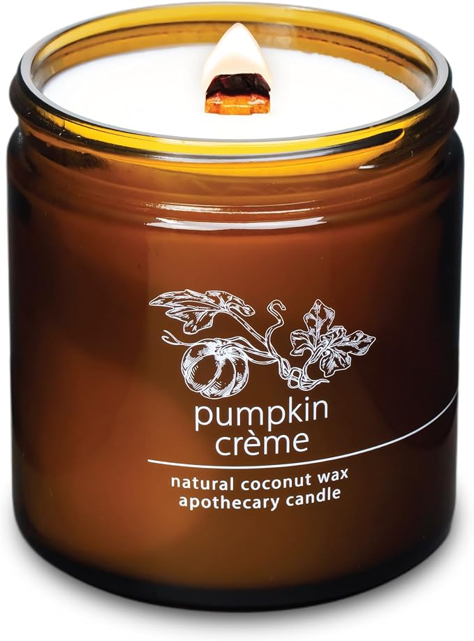 Hemlock Park Pumpkin Creme Apothecary Scented Candle | Crackling Wood Wick, Botanical Fragrance & Coconut Apricot Wax | Up to 80 Hour Burn Time | 16 oz | Made in USA