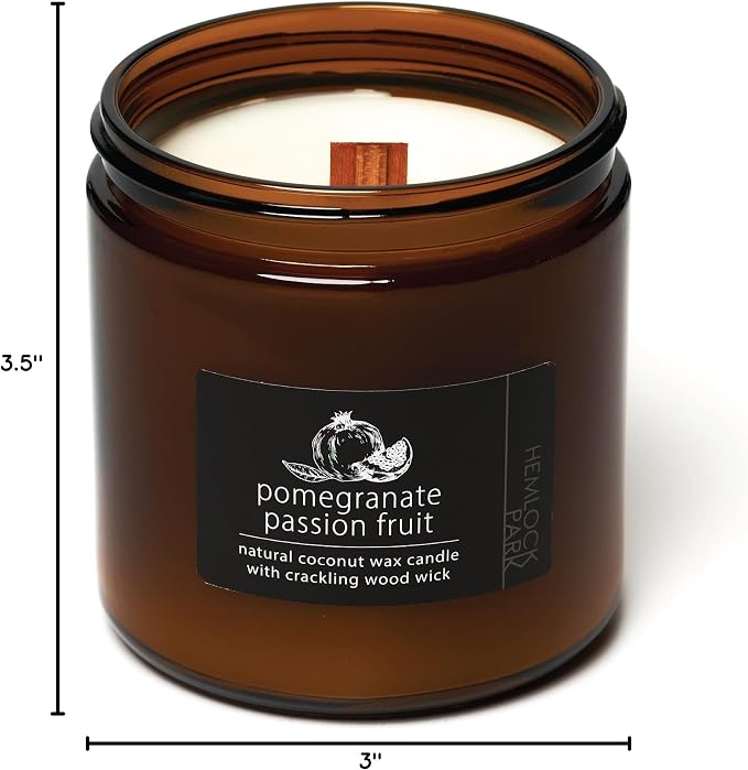 Hemlock Park Pomegranate Passion Fruit Apothecary Scented Candle | Crackling Wood Wick, Botanical Fragrance & Coconut Apricot Wax | Up to 80 Hour Burn Time | 16 oz | Made in USA