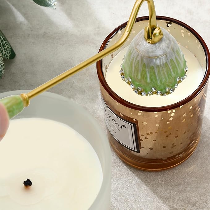 Candle Snuffer, Decorative Candle Extinguisher Snuffer with Long Handle, Elegant Metal Candle Tool for Putting Out Candle Flame Safely (Green)
