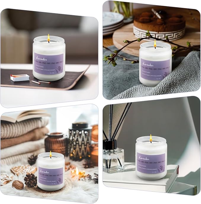 100% Natural Lavender Soy Wax Candle with Essential Oils, Relaxation & Sleep Aid, Eco-Friendly Cotton Wick, 50+ Hours Burn Time, Reusable Glass Jar (Lavender)