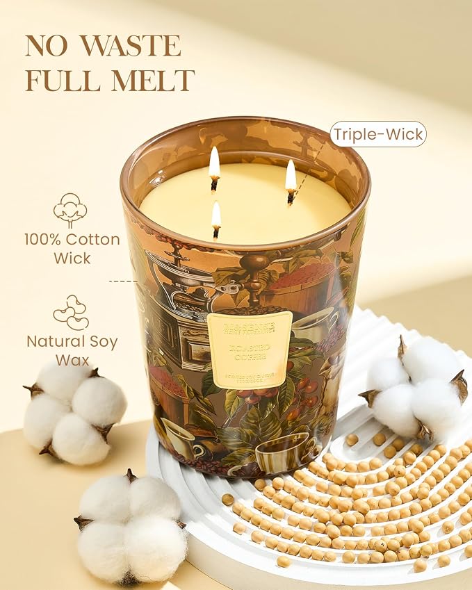 M&SENSE Roasted Coffee Soy Candle, 35oz 150H, Rich Café Aroma, Home Office Focus & Kitchen Scent, Gift