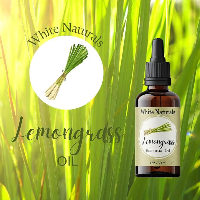 White Naturals Lemongrass Essential Oil 100% Pure and Natural, Therapeutic Premium Grade for Hair Nails and Skin, Aromatherapy Diffuser, Home and Travel, DIY