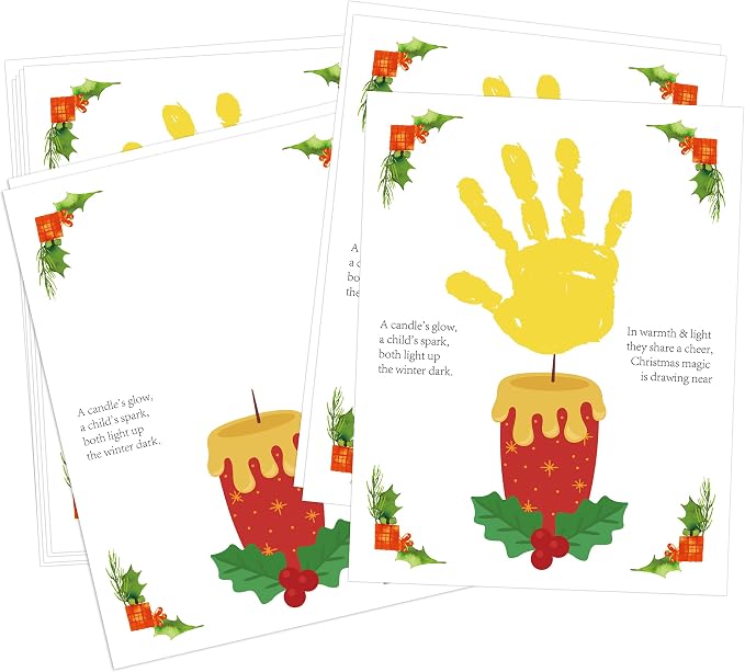 Woukaup 10 Pack Christmas Candle Handprint Art Greeting Cards Bulk, My First Christmas Crafts for Toddlers Preschool Daycare Finger Paint Activity, Handmade Keepsake Gifts for Mom Grandparents