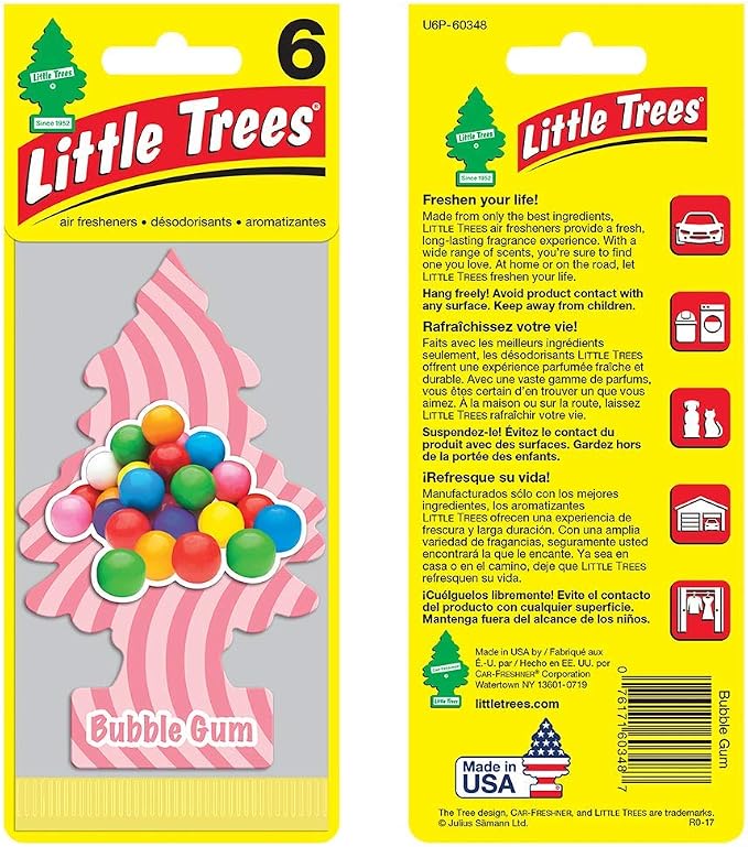 Little Trees Cardboard Hanging Car, Home & Office Air Freshener, Bubble Gum (Pack of 12)