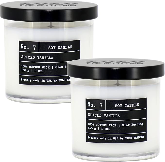 Lulu Candles | Spiced Vanilla | Luxury Scented Soy Jar Candle | Hand Poured in The USA | Highly Scented & Long Lasting (6 Oz. 2 Pack)