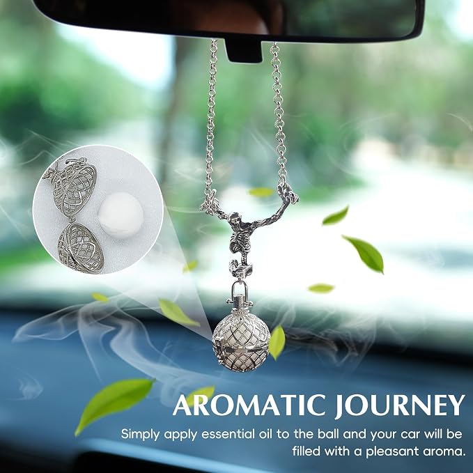 Skeleton Car Rear View Mirror Hanging Charm - Aromatherapy Pendant Car Accessories,Skull Ornament Essential Oil Diffuser, for Halloween&Daily Use