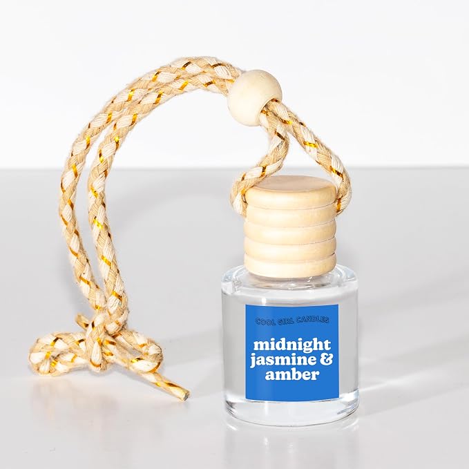 COOLGIRLCANDLES Midnight Jasmine & Amber Car Hanging Fragrance Oil Air Freshener for Essential Oils, Long Lasting Car Diffuser Bottle