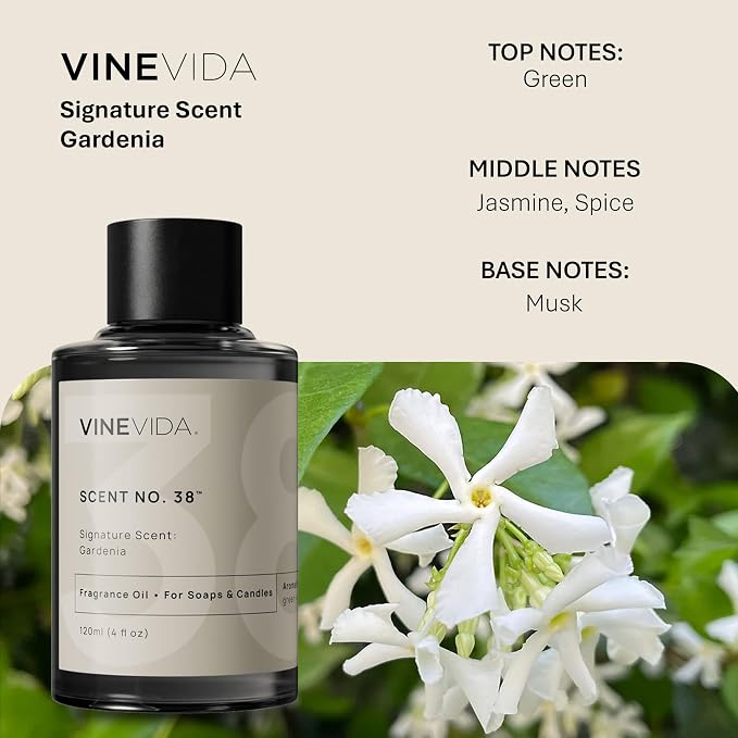 VINEVIDA [4oz] Gardenia Fragrance Oil for Candle Making and Soap Making - Premium Candle Scents for Soy Candles