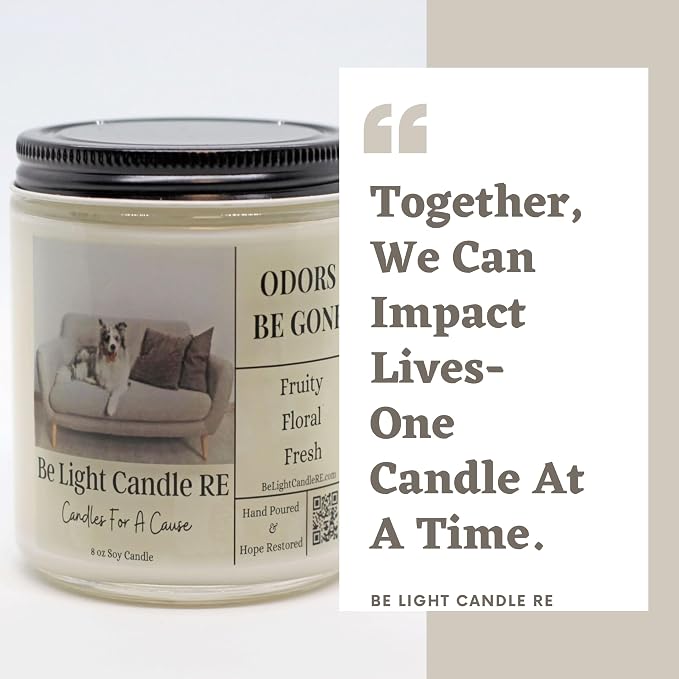Odor Eliminating Candle Non-Toxic | Purpose-Driven Soy Scented | Fresh Linen Odor | 8oz Long Lasting Candle | Pet Odor Eliminator | Smoke Odor Eliminator (Odors Be Gone)