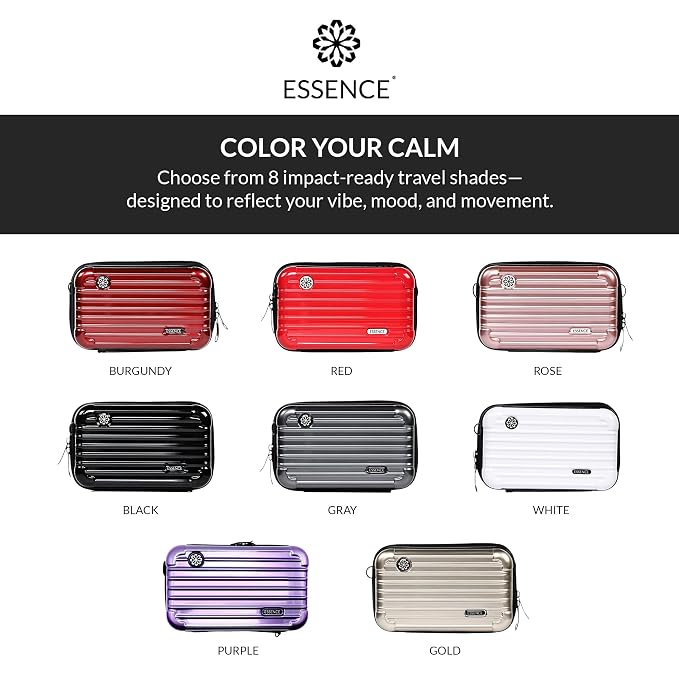 Essence Travel Amenity Kit | Travel Essentials & Travel Size Toiletries Kit | 5-Pack Nasal Diffuser Rings, Sleep Mask, Lotion & Hygiene Kit | Travel Toiletry Kit for Women | Rose Case