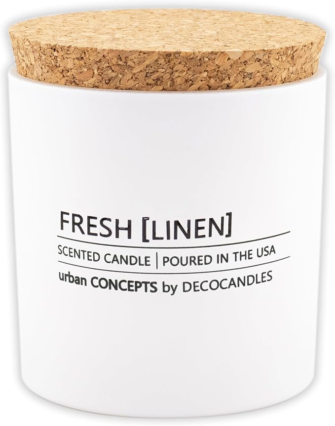 Urban Concepts by DECOCANDLES - Fresh Linen - Highly Scented Soy Candle - Long Lasting - Hand Poured in USA (9 Oz. Cork)